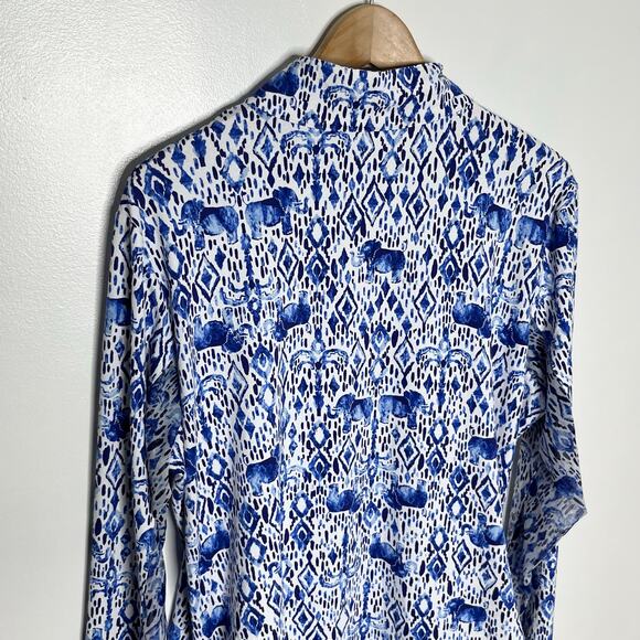 Ibkul Long Sleeve Quarter Zip Top Womens XL Blue White Mesh Elephant Print - Picture 7 of 8